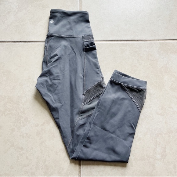 lululemon athletica Pants - Lululemon High Rise Grey Leggings with Mesh Detailing